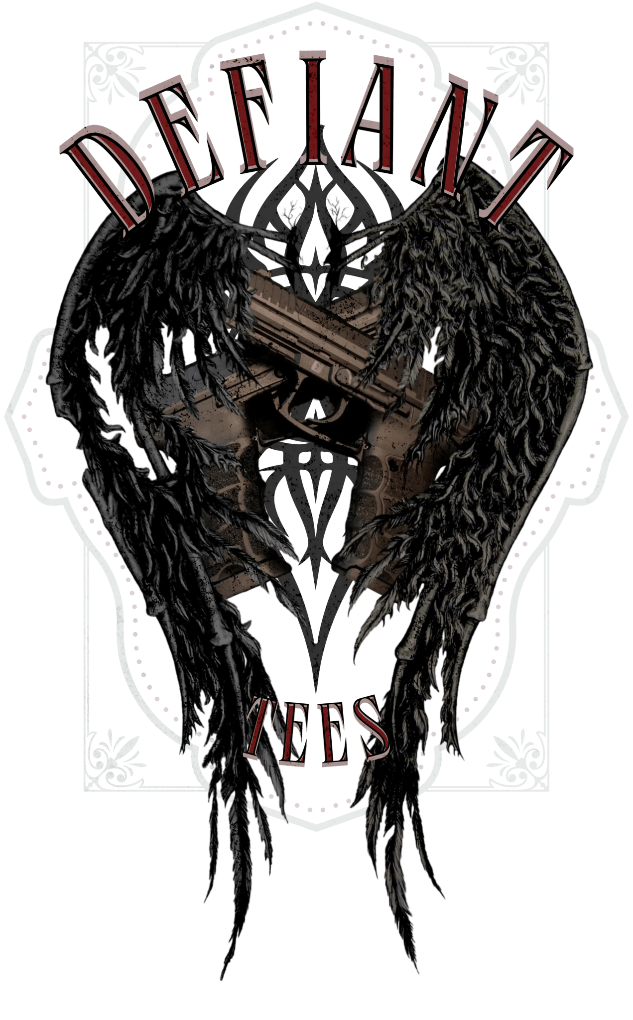 Angel wings with 9mm pistol design graphic, raw artwork file for t-shirt printing